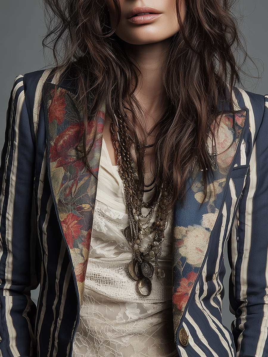 Nina | Klassischer, böhmischer Retro-Blazer mit Streifen