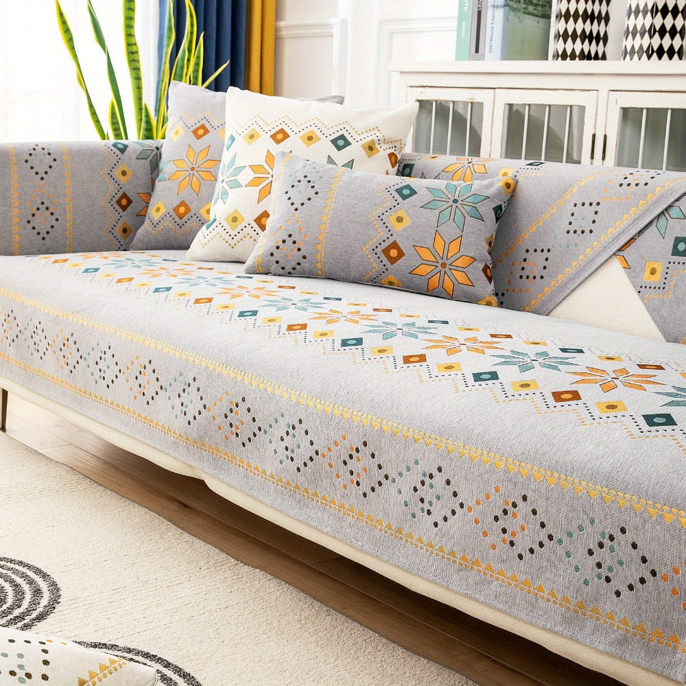 Sofa Cover Bohemian Geometric Panels for 1 to 4 Seats, Armrest or Backrest in Five Color Options
