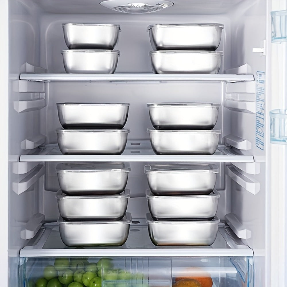 304 Stainless Steel Food Storage Containers, Lidded Kitchen Storage Set in Five, Six or Eight Pieces