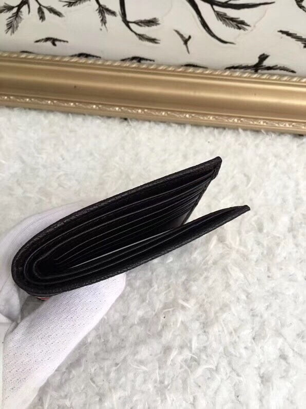 Gucci Stripe Print Bifold Wallet – Black Leather Web Stripe GUCCI Wordmark
