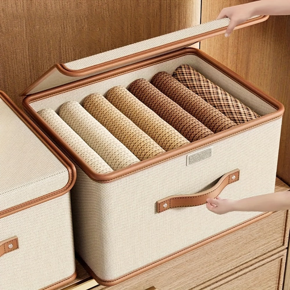 Storage Bins, Two-Pack Foldable Lidded Clothes Organizers with Flip-Top Closure for Under-Bed or Closet Storage