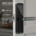 Smart Door Lock with Fingerprint Keypad Card App Access and Optional Camera Handle Models in Black