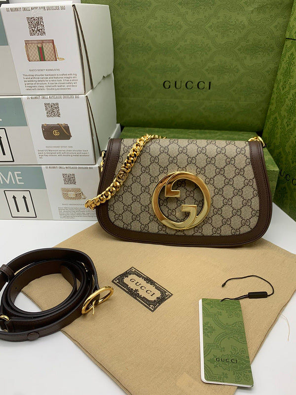 Gucci Blondie Small Shoulder Bag – GG Supreme Canvas Dark Brown Leather Gold GG
