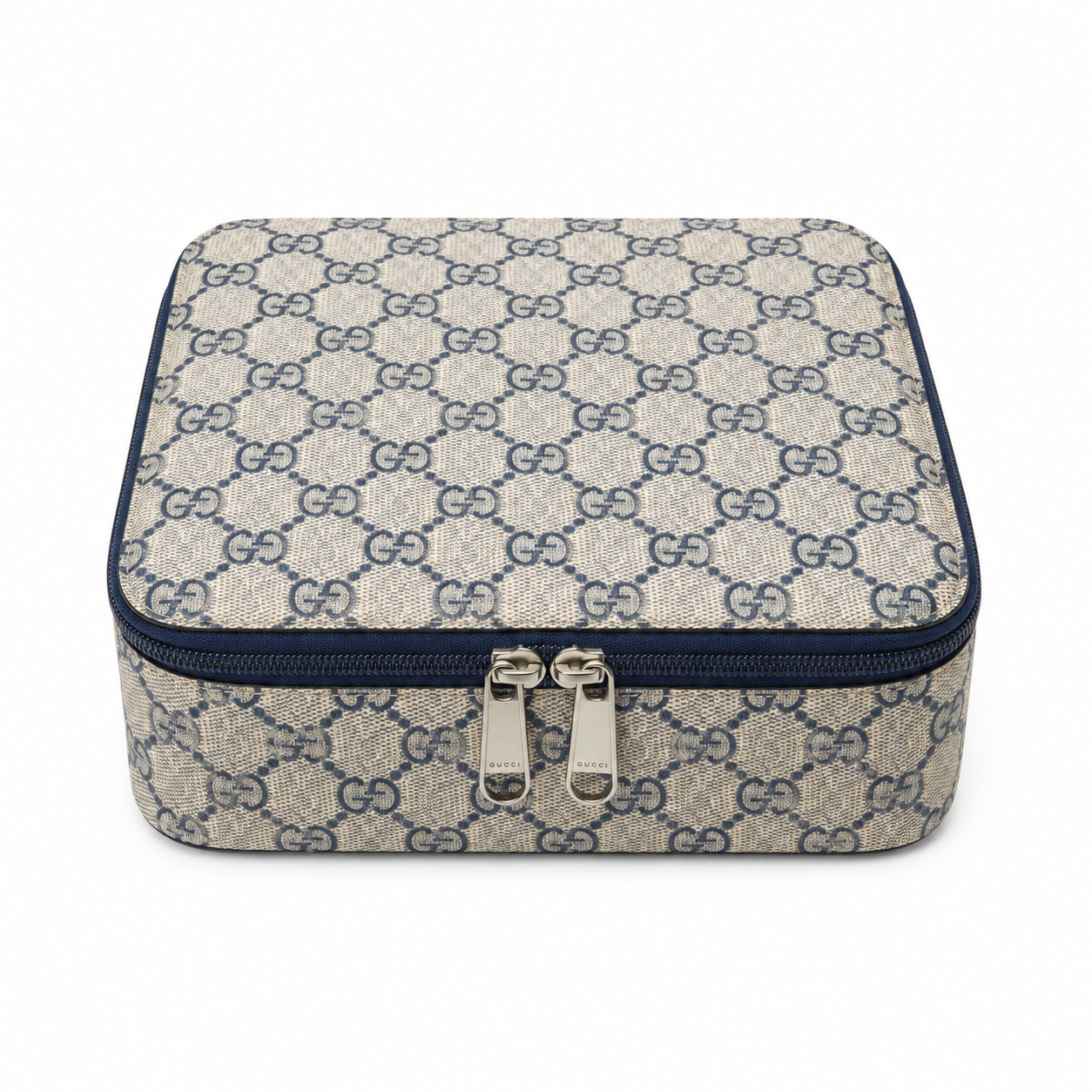 Gucci GG Supreme Jewellery Travel Case – Navy Blue Trim Double Zip