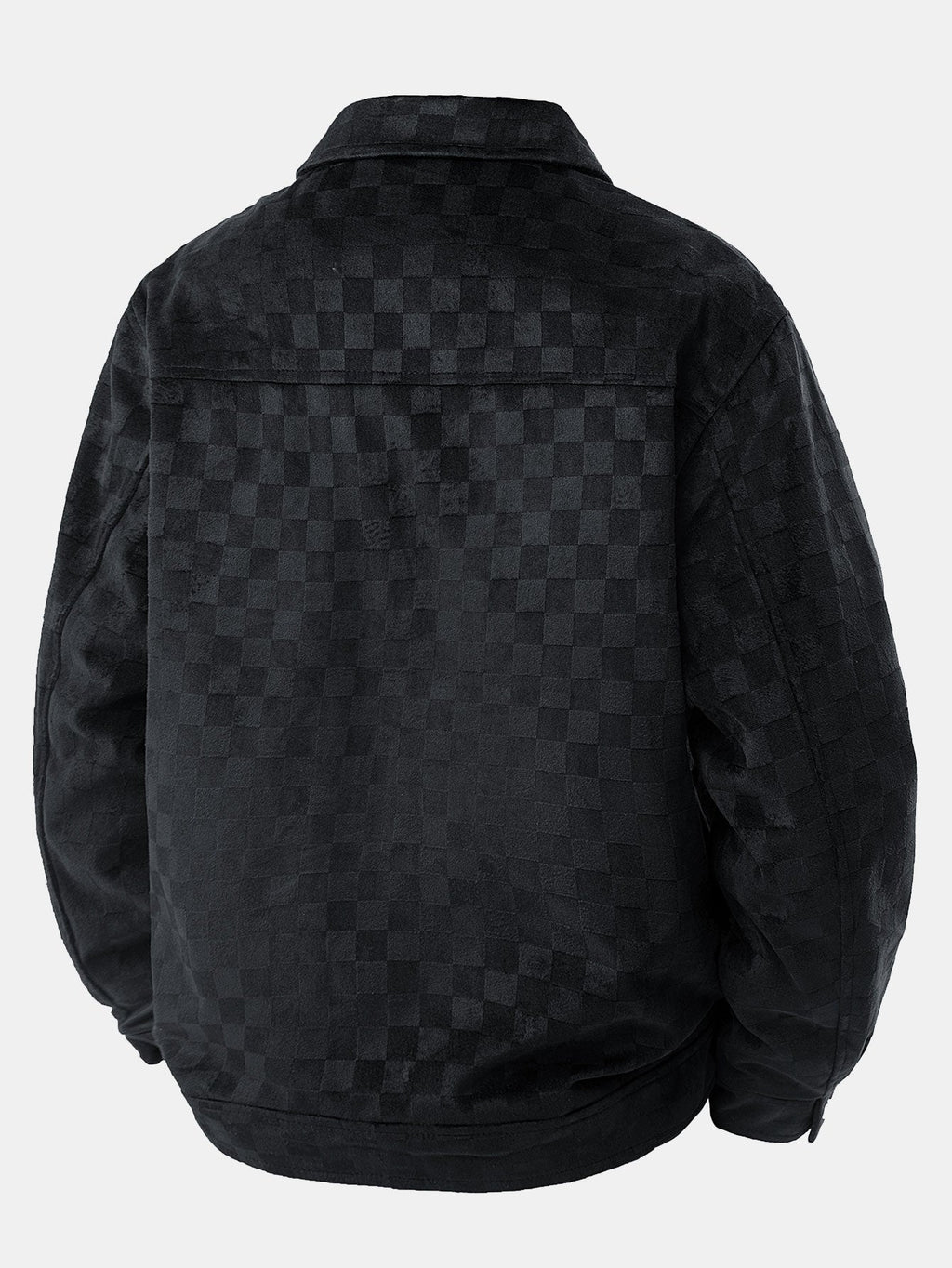 Checkerboard Print Faux Suede Pocket Jacket