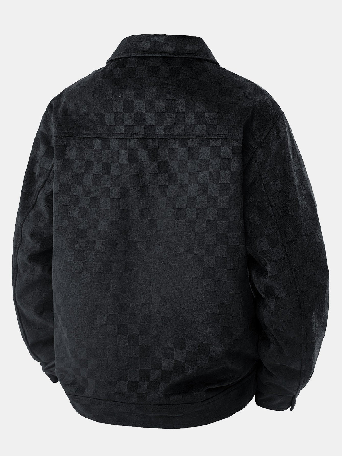 Checkerboard Print Faux Suede Pocket Jacket