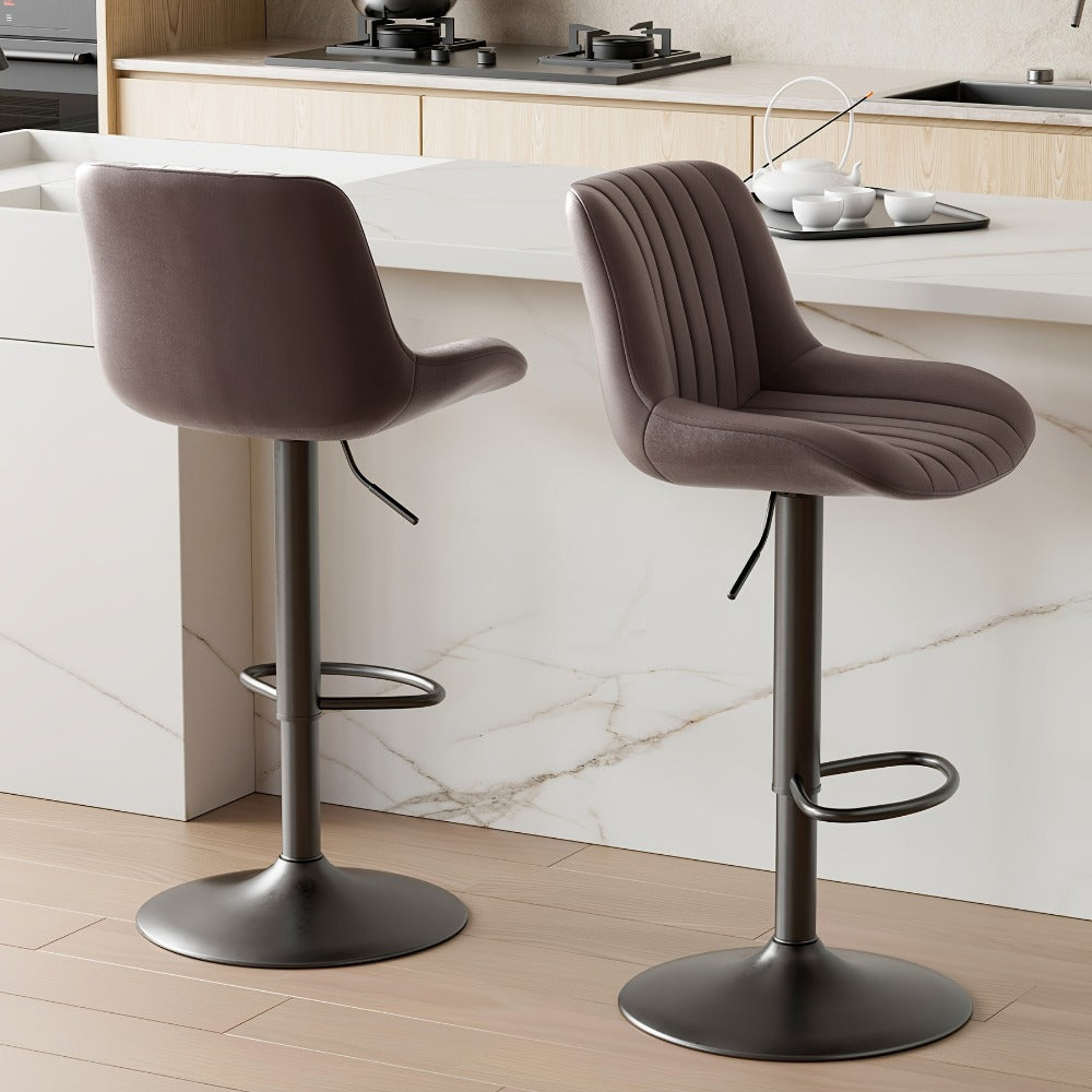 Bar Stool Adjustable Swivel Pedestal Seat with Channel Back, Footrest, Six Colors and Sets of 1 to 4