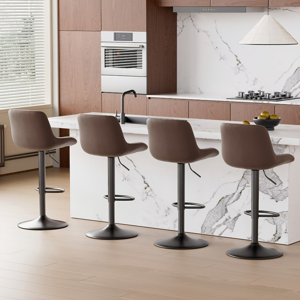 Bar Stool Adjustable Swivel Pedestal Seat with Channel Back, Footrest, Six Colors and Sets of 1 to 4