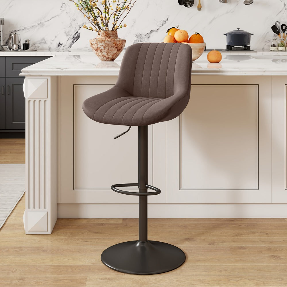 Bar Stool Adjustable Swivel Pedestal Seat with Channel Back, Footrest, Six Colors and Sets of 1 to 4