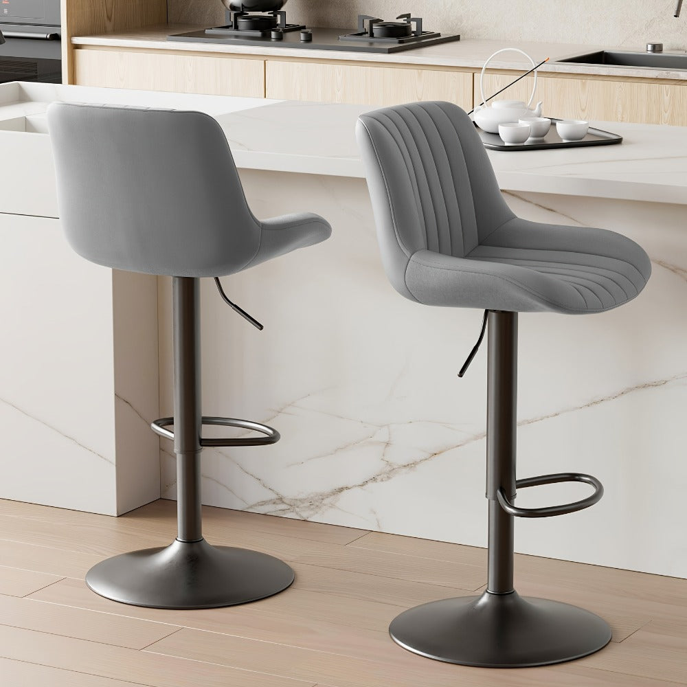 Bar Stool Adjustable Swivel Pedestal Seat with Channel Back, Footrest, Six Colors and Sets of 1 to 4