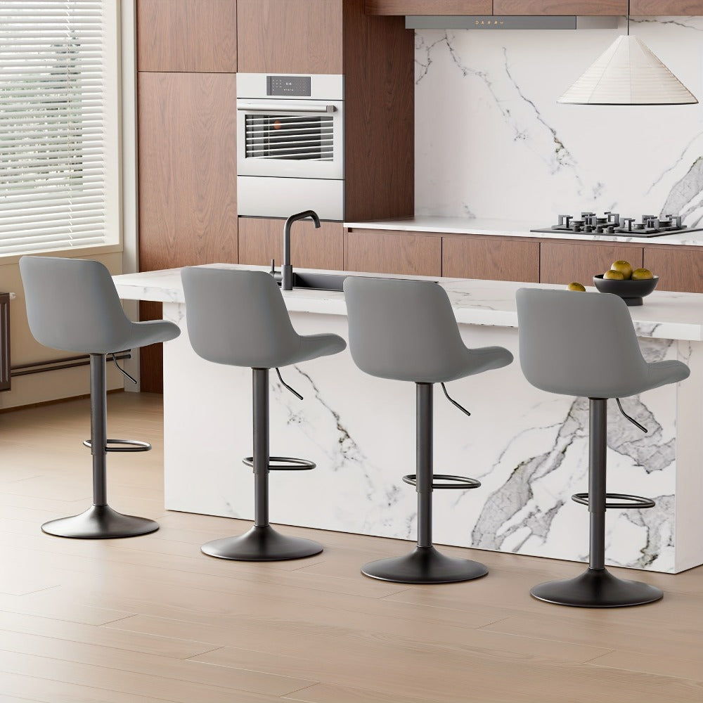 Bar Stool Adjustable Swivel Pedestal Seat with Channel Back, Footrest, Six Colors and Sets of 1 to 4