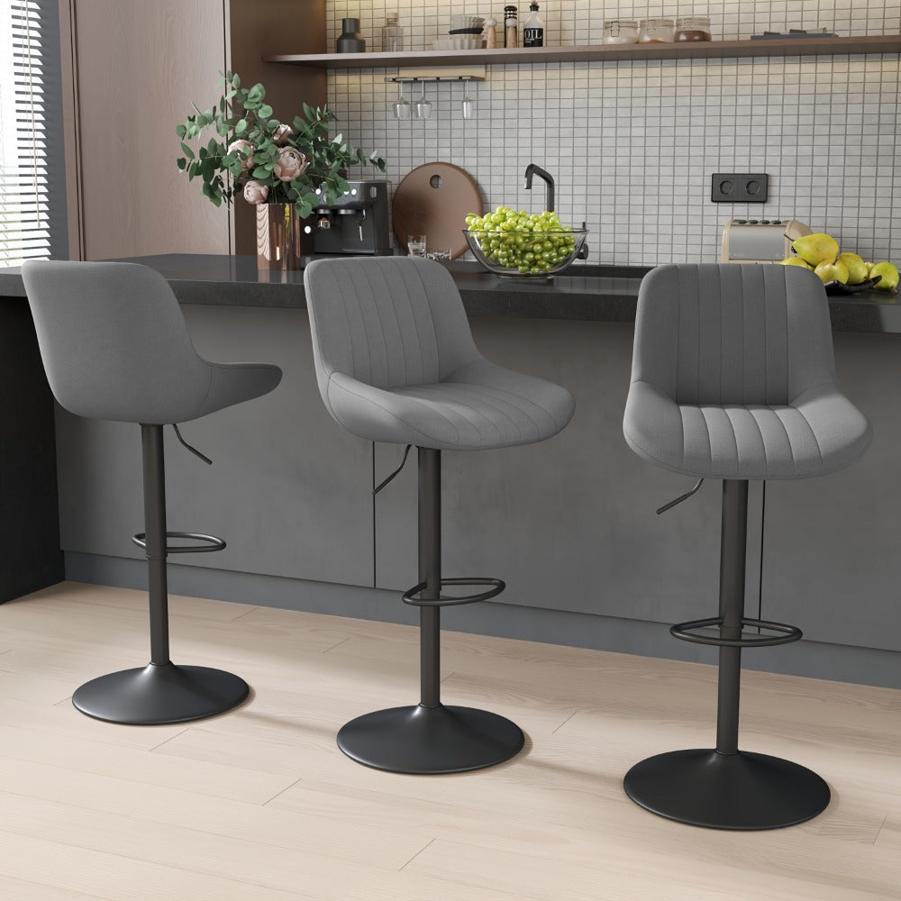 Bar Stool Adjustable Swivel Pedestal Seat with Channel Back, Footrest, Six Colors and Sets of 1 to 4