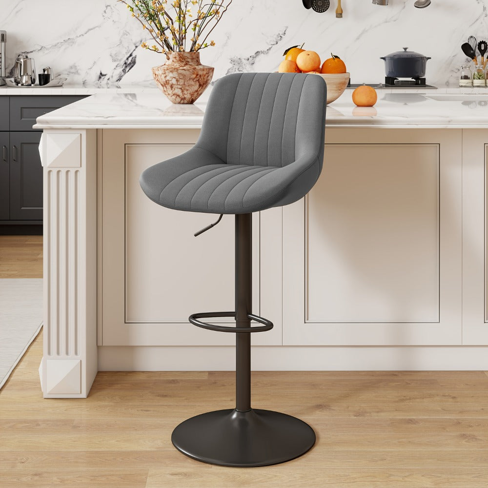 Bar Stool Adjustable Swivel Pedestal Seat with Channel Back, Footrest, Six Colors and Sets of 1 to 4
