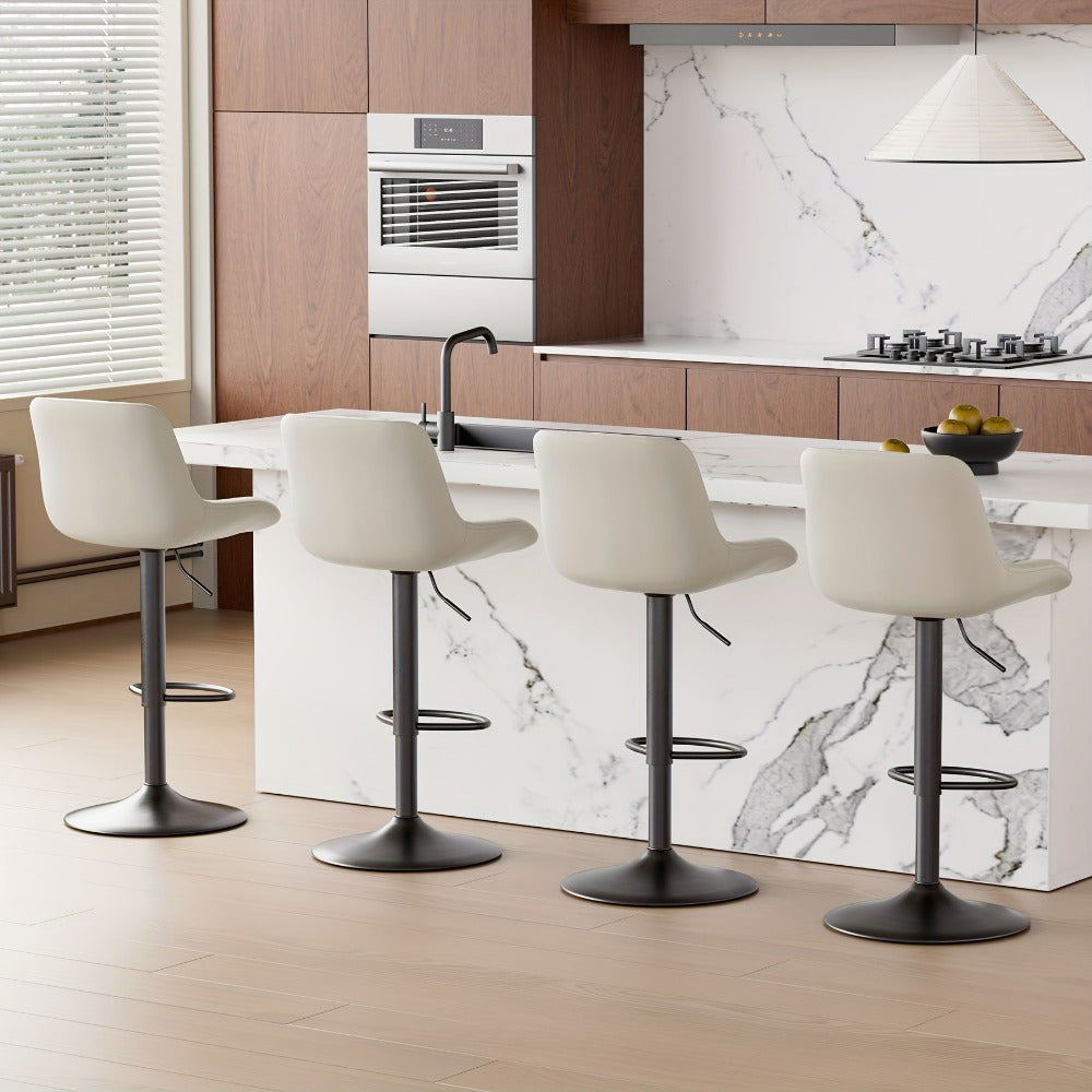 Bar Stool Adjustable Swivel Pedestal Seat with Channel Back, Footrest, Six Colors and Sets of 1 to 4