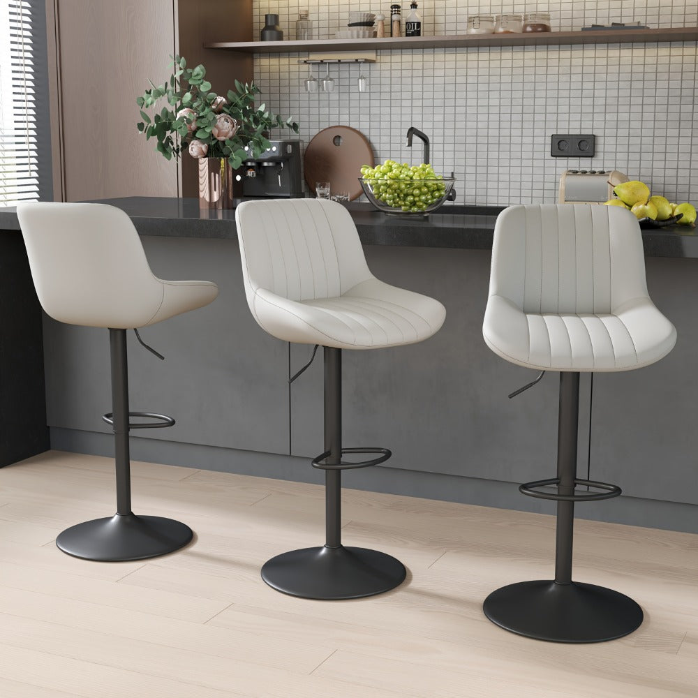 Bar Stool Adjustable Swivel Pedestal Seat with Channel Back, Footrest, Six Colors and Sets of 1 to 4