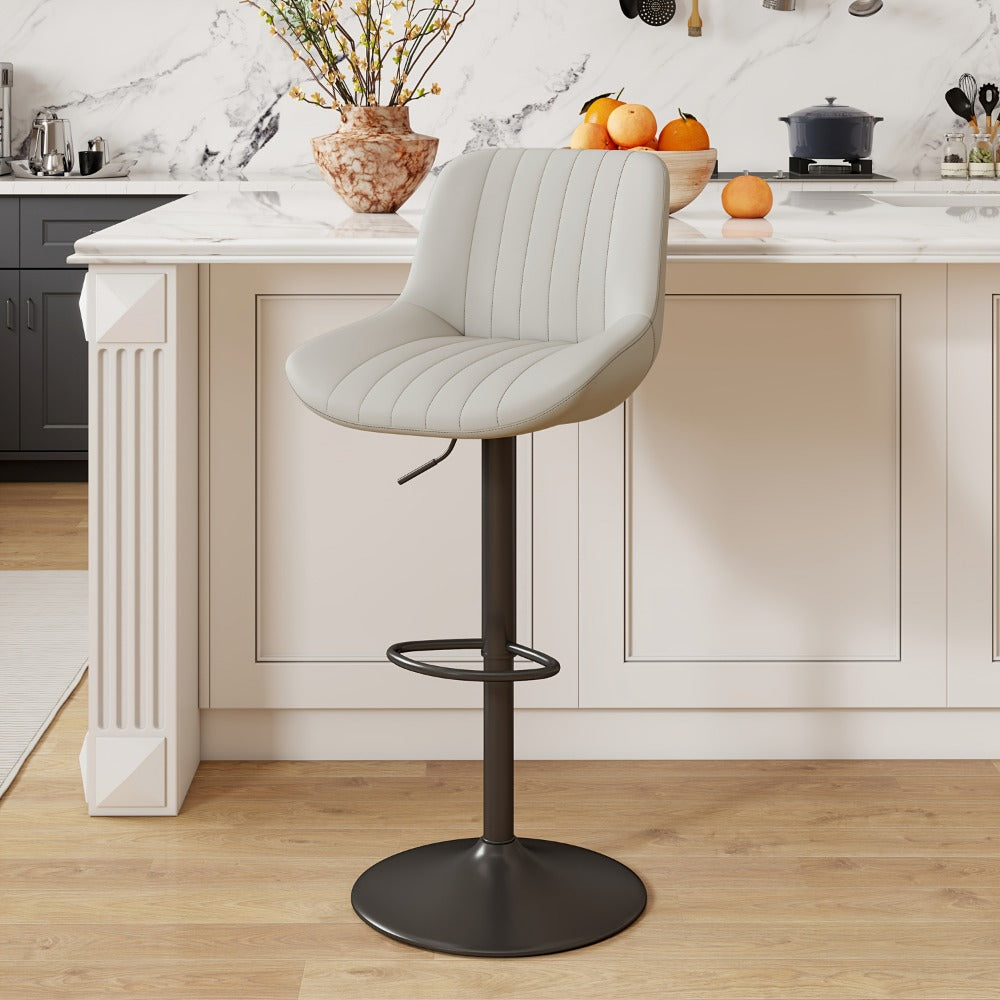 Bar Stool Adjustable Swivel Pedestal Seat with Channel Back, Footrest, Six Colors and Sets of 1 to 4