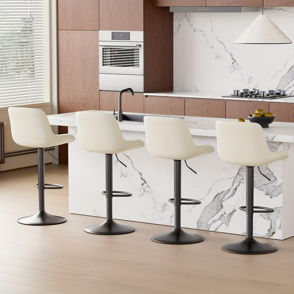 Bar Stool Adjustable Swivel Pedestal Seat with Channel Back, Footrest, Six Colors and Sets of 1 to 4