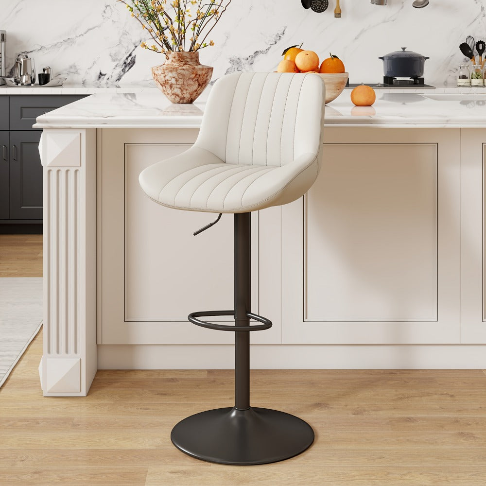 Bar Stool Adjustable Swivel Pedestal Seat with Channel Back, Footrest, Six Colors and Sets of 1 to 4