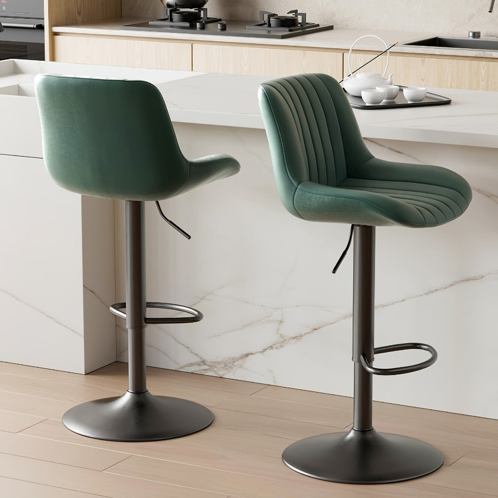 Bar Stool Adjustable Swivel Pedestal Seat with Channel Back, Footrest, Six Colors and Sets of 1 to 4