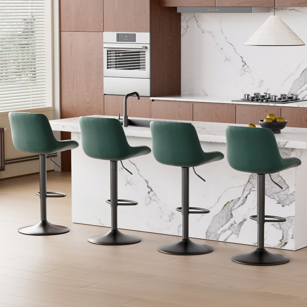Bar Stool Adjustable Swivel Pedestal Seat with Channel Back, Footrest, Six Colors and Sets of 1 to 4