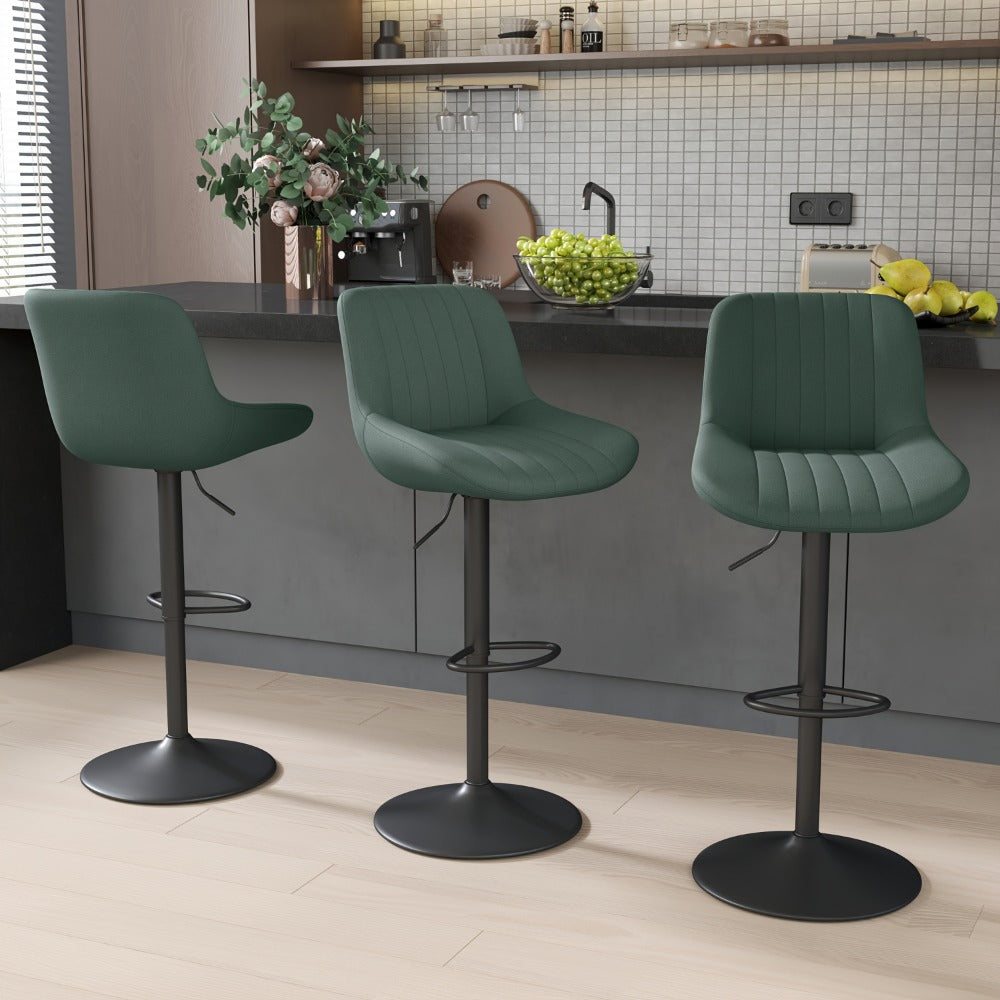 Bar Stool Adjustable Swivel Pedestal Seat with Channel Back, Footrest, Six Colors and Sets of 1 to 4