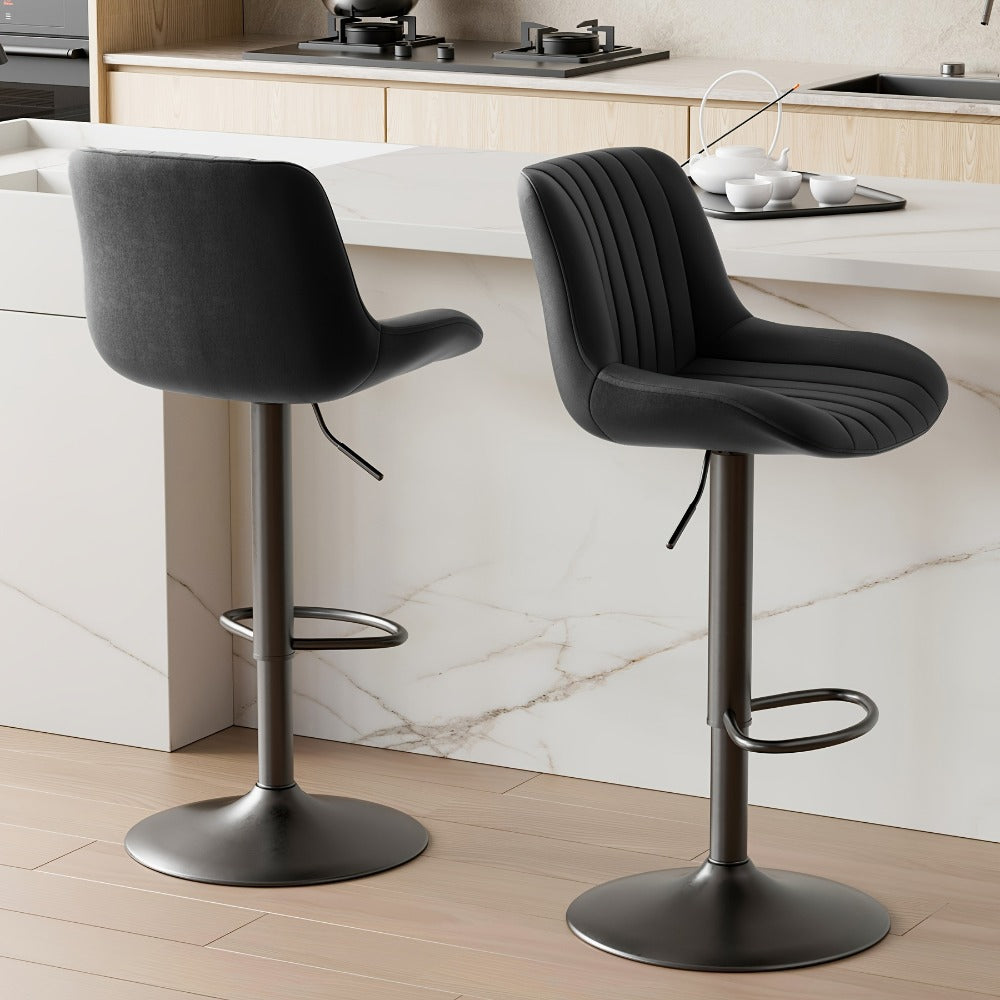 Bar Stool Adjustable Swivel Pedestal Seat with Channel Back, Footrest, Six Colors and Sets of 1 to 4