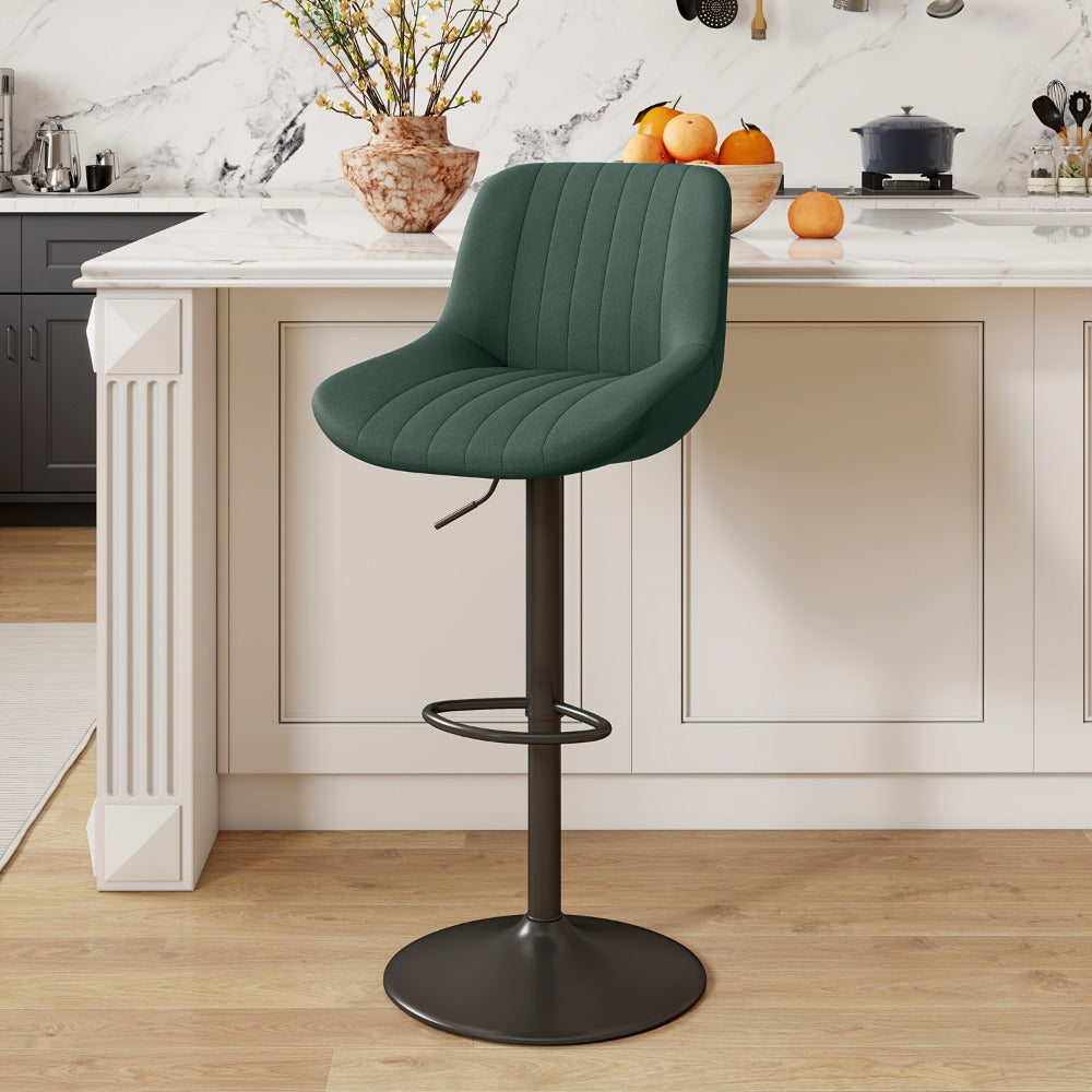 Bar Stool Adjustable Swivel Pedestal Seat with Channel Back, Footrest, Six Colors and Sets of 1 to 4