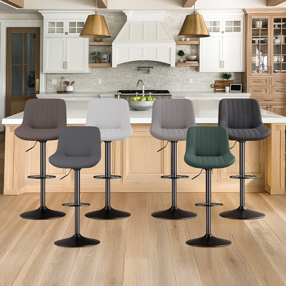 Bar Stool Adjustable Swivel Pedestal Seat with Channel Back, Footrest, Six Colors and Sets of 1 to 4