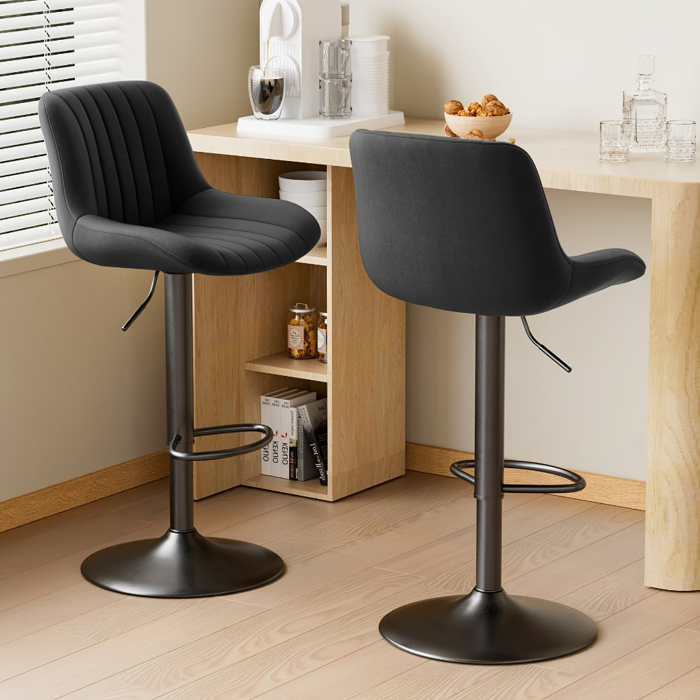 Bar Stool Adjustable Swivel Pedestal Seat with Channel Back, Footrest, Six Colors and Sets of 1 to 4