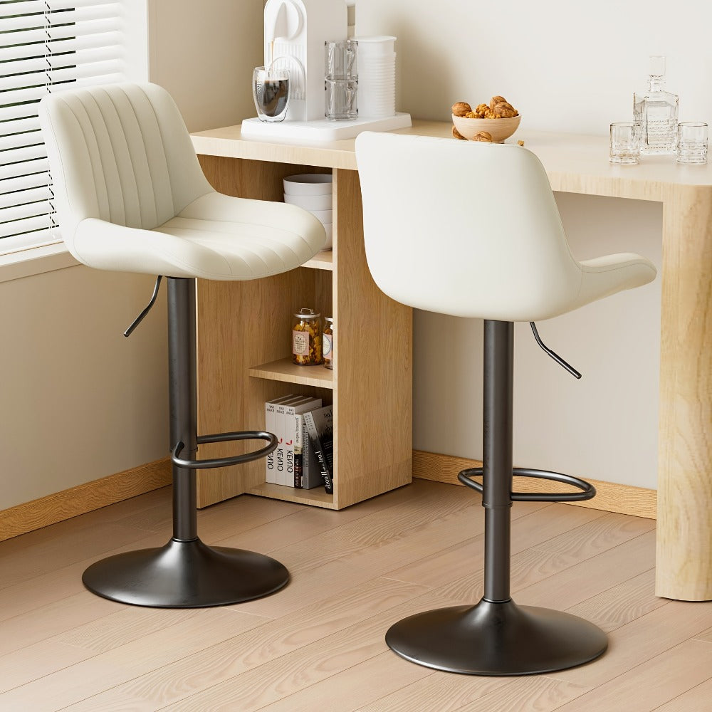 Bar Stool Adjustable Swivel Pedestal Seat with Channel Back, Footrest, Six Colors and Sets of 1 to 4