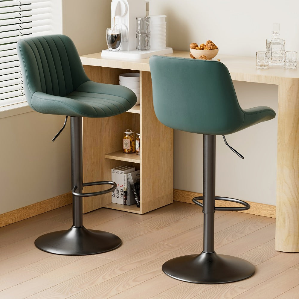 Bar Stool Adjustable Swivel Pedestal Seat with Channel Back, Footrest, Six Colors and Sets of 1 to 4