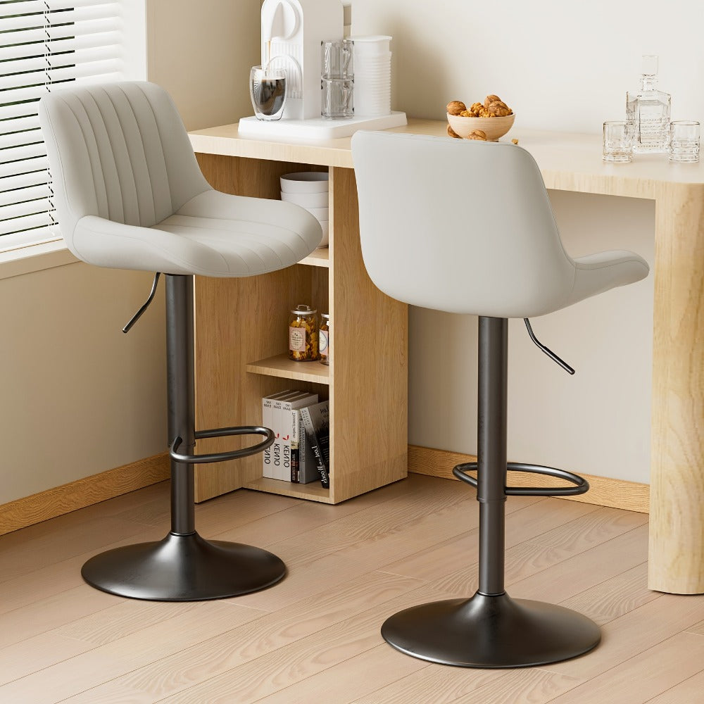 Bar Stool Adjustable Swivel Pedestal Seat with Channel Back, Footrest, Six Colors and Sets of 1 to 4