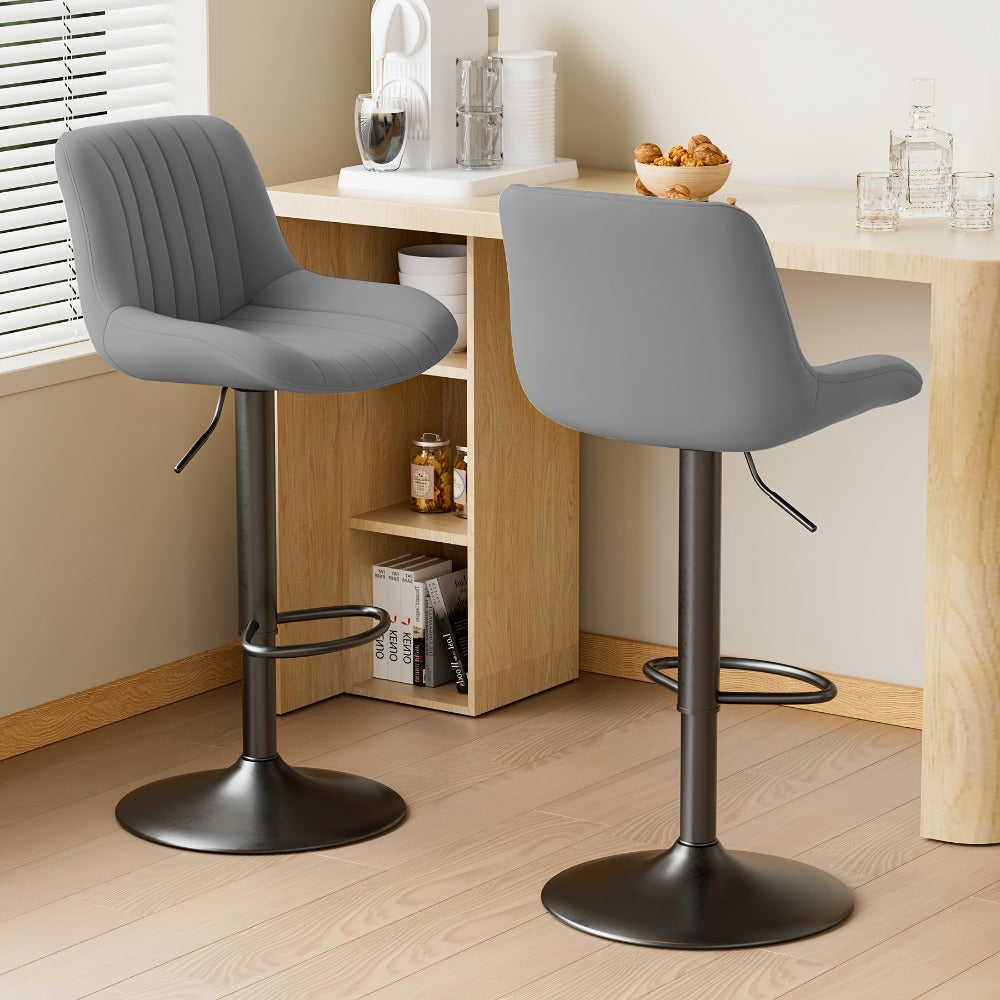Bar Stool Adjustable Swivel Pedestal Seat with Channel Back, Footrest, Six Colors and Sets of 1 to 4