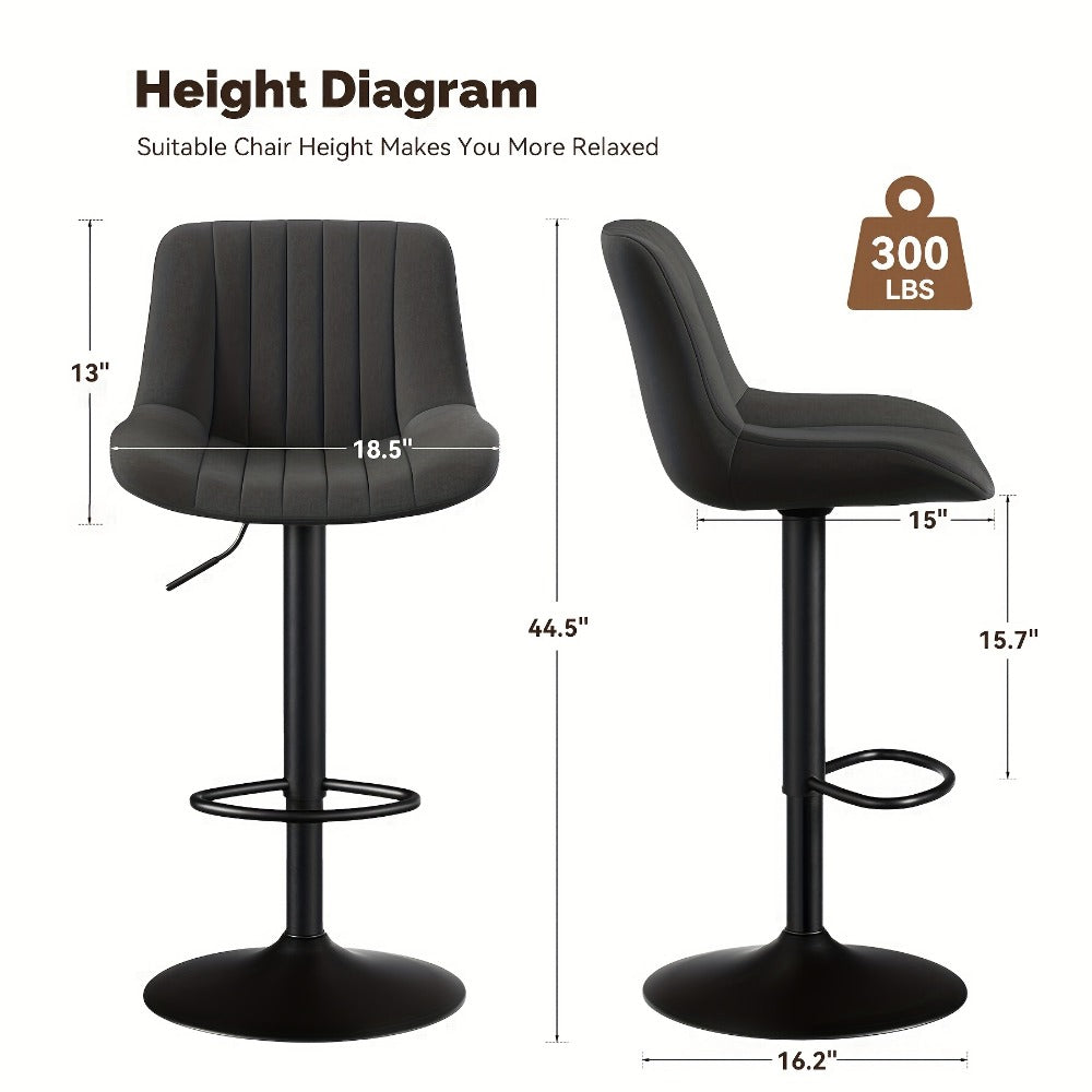 Bar Stool Adjustable Swivel Pedestal Seat with Channel Back, Footrest, Six Colors and Sets of 1 to 4