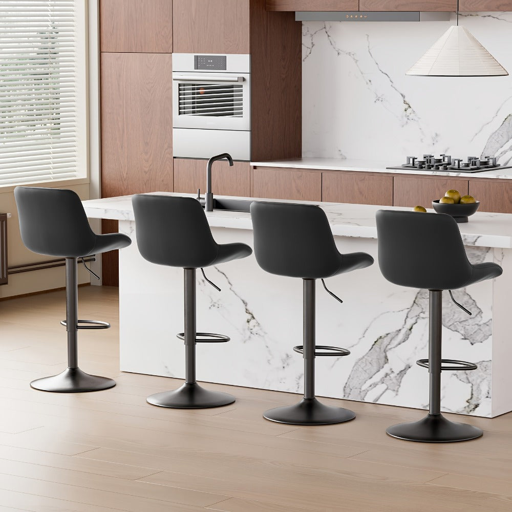 Bar Stool Adjustable Swivel Pedestal Seat with Channel Back, Footrest, Six Colors and Sets of 1 to 4