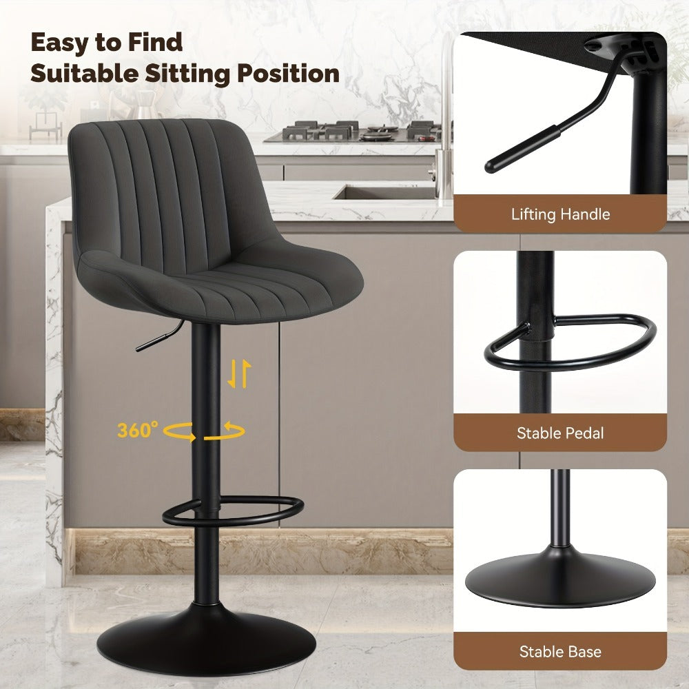 Bar Stool Adjustable Swivel Pedestal Seat with Channel Back, Footrest, Six Colors and Sets of 1 to 4