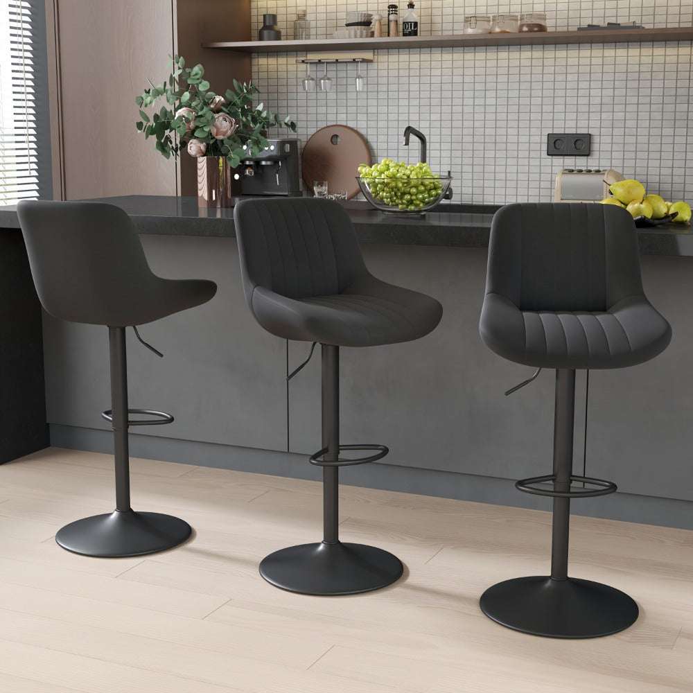 Bar Stool Adjustable Swivel Pedestal Seat with Channel Back, Footrest, Six Colors and Sets of 1 to 4