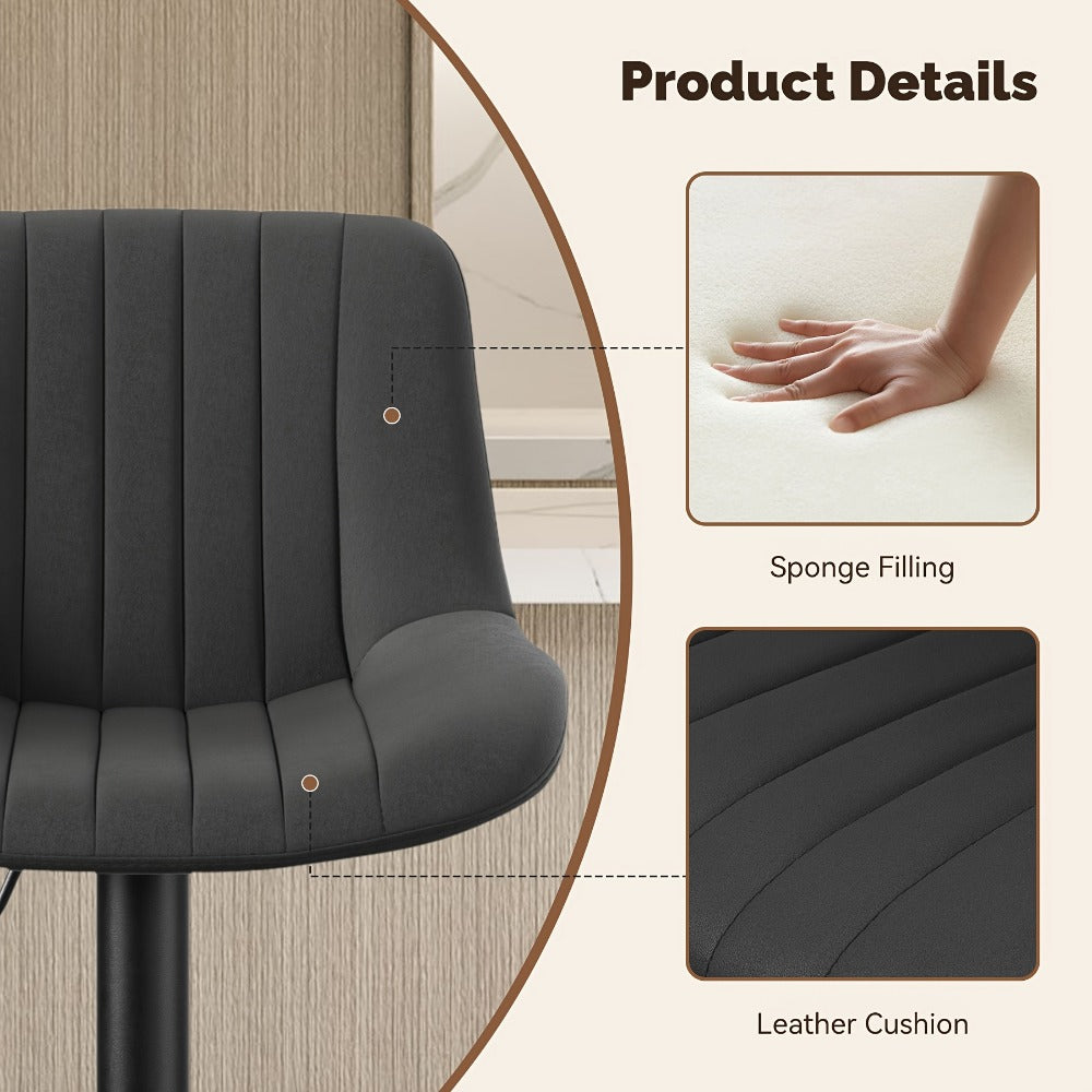Bar Stool Adjustable Swivel Pedestal Seat with Channel Back, Footrest, Six Colors and Sets of 1 to 4