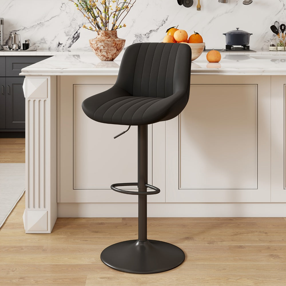 Bar Stool Adjustable Swivel Pedestal Seat with Channel Back, Footrest, Six Colors and Sets of 1 to 4