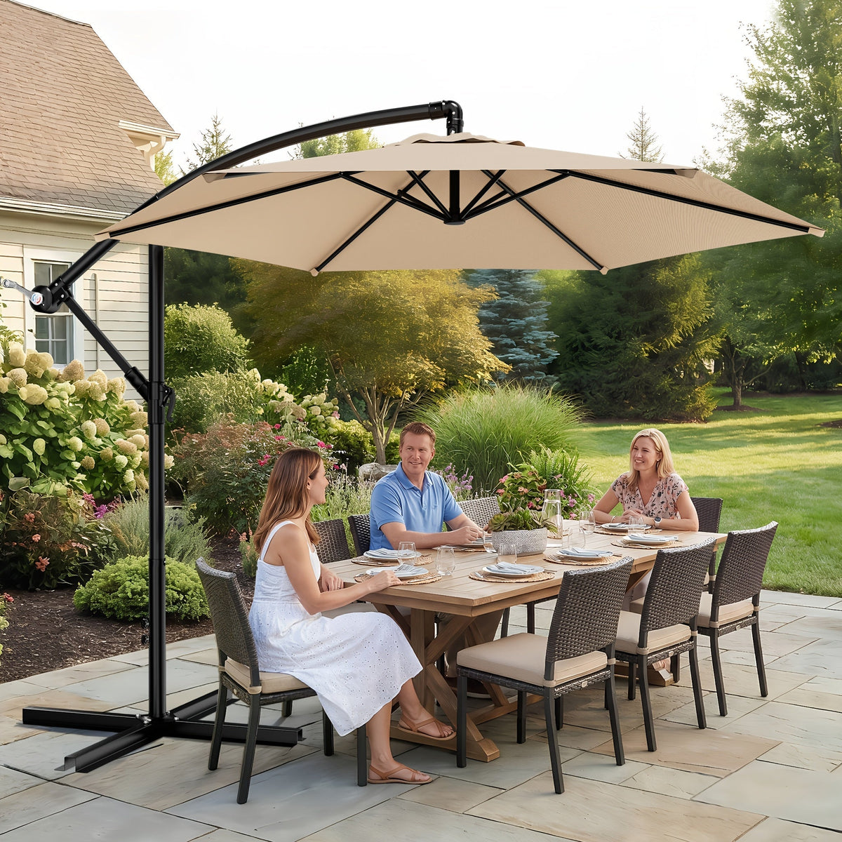 Patio Umbrella 10FT Cantilever Style with Eight Ribs, Adjustable Tilt, Crank and 16 Colors
