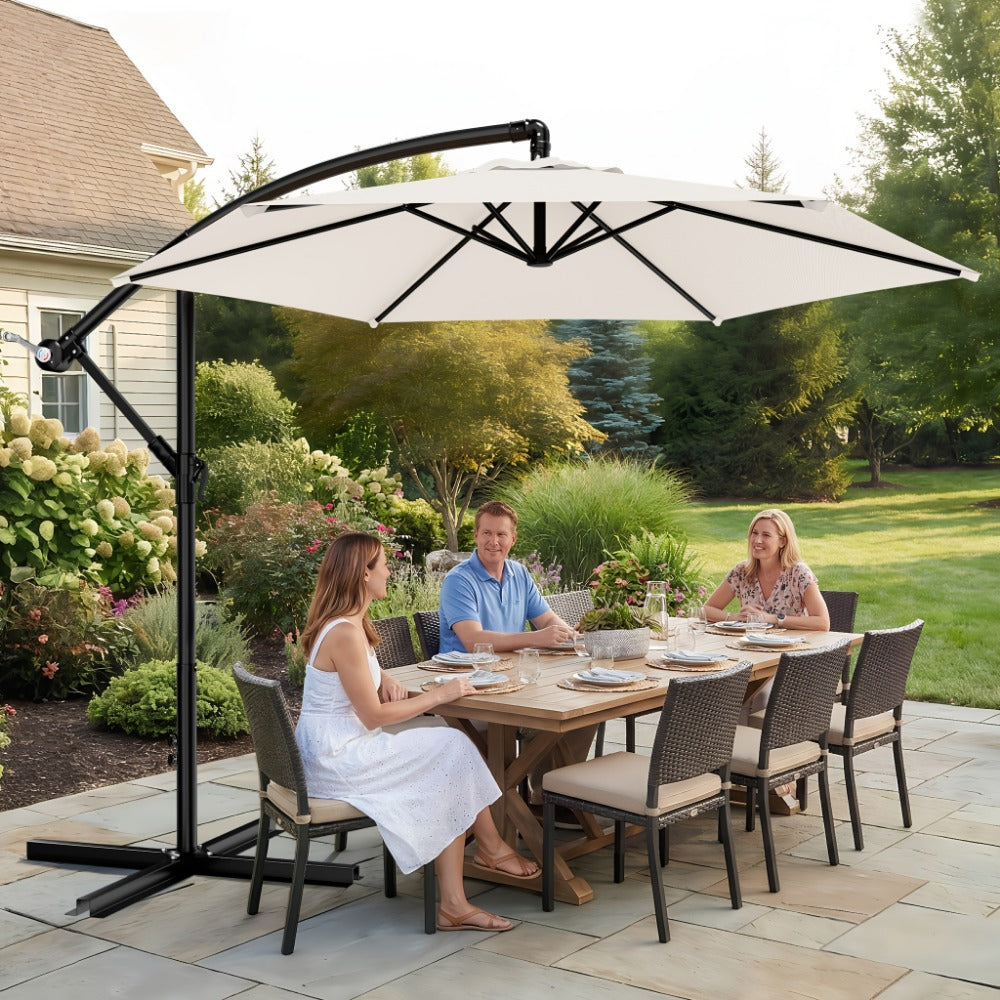 Patio Umbrella 10FT Cantilever Style with Eight Ribs, Adjustable Tilt, Crank and 16 Colors