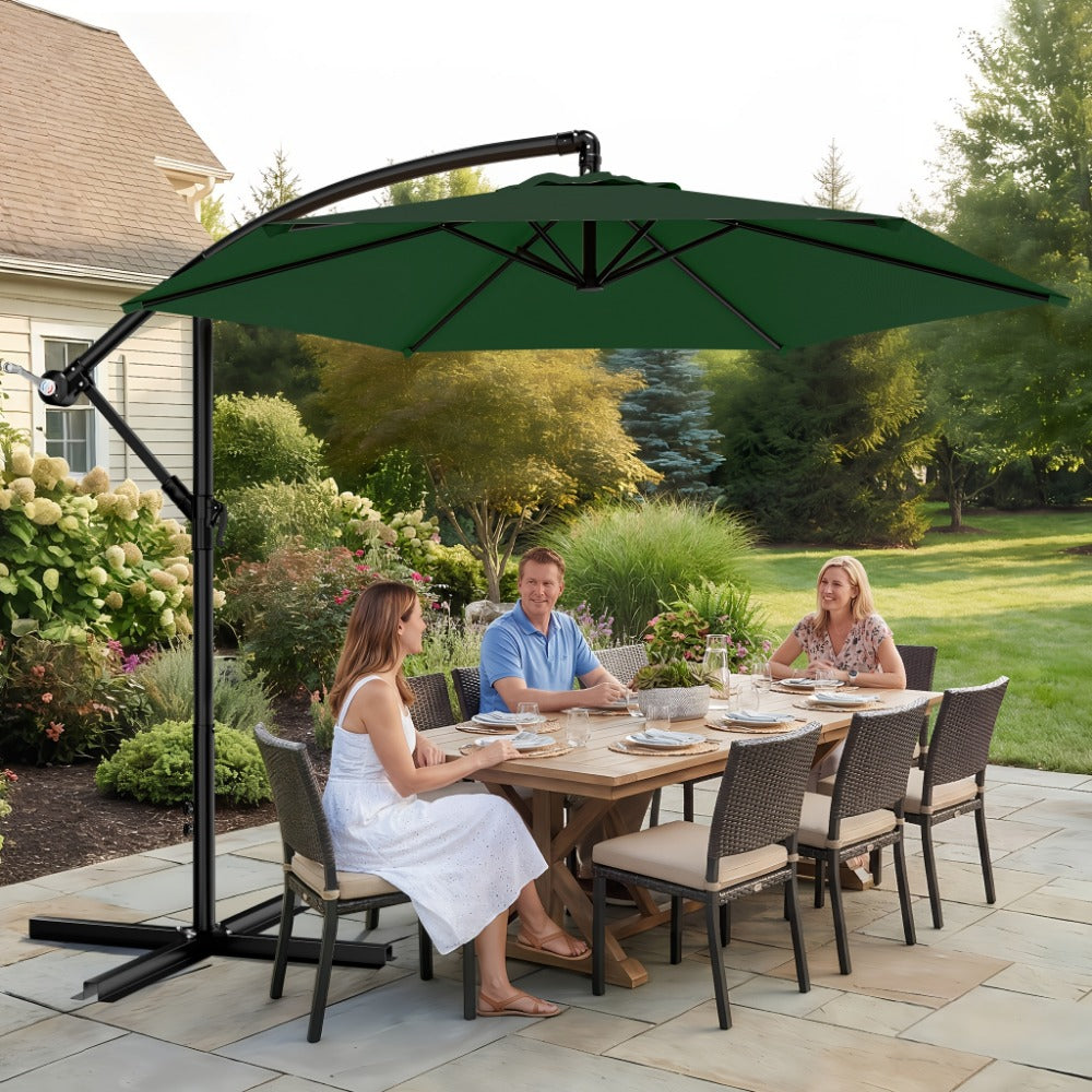 Patio Umbrella 10FT Cantilever Style with Eight Ribs, Adjustable Tilt, Crank and 16 Colors