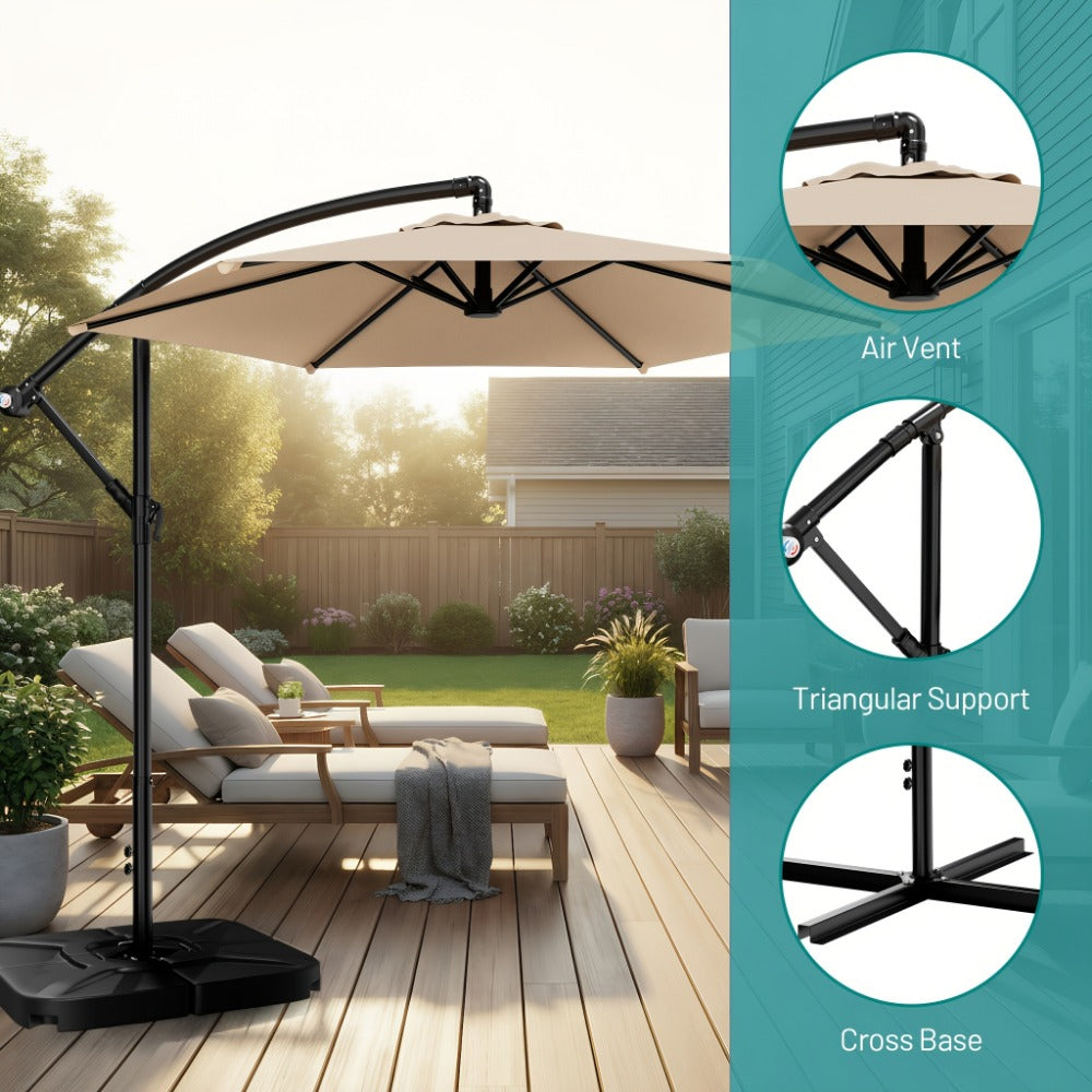 Patio Umbrella 10FT Cantilever Style with Eight Ribs, Adjustable Tilt, Crank and 16 Colors