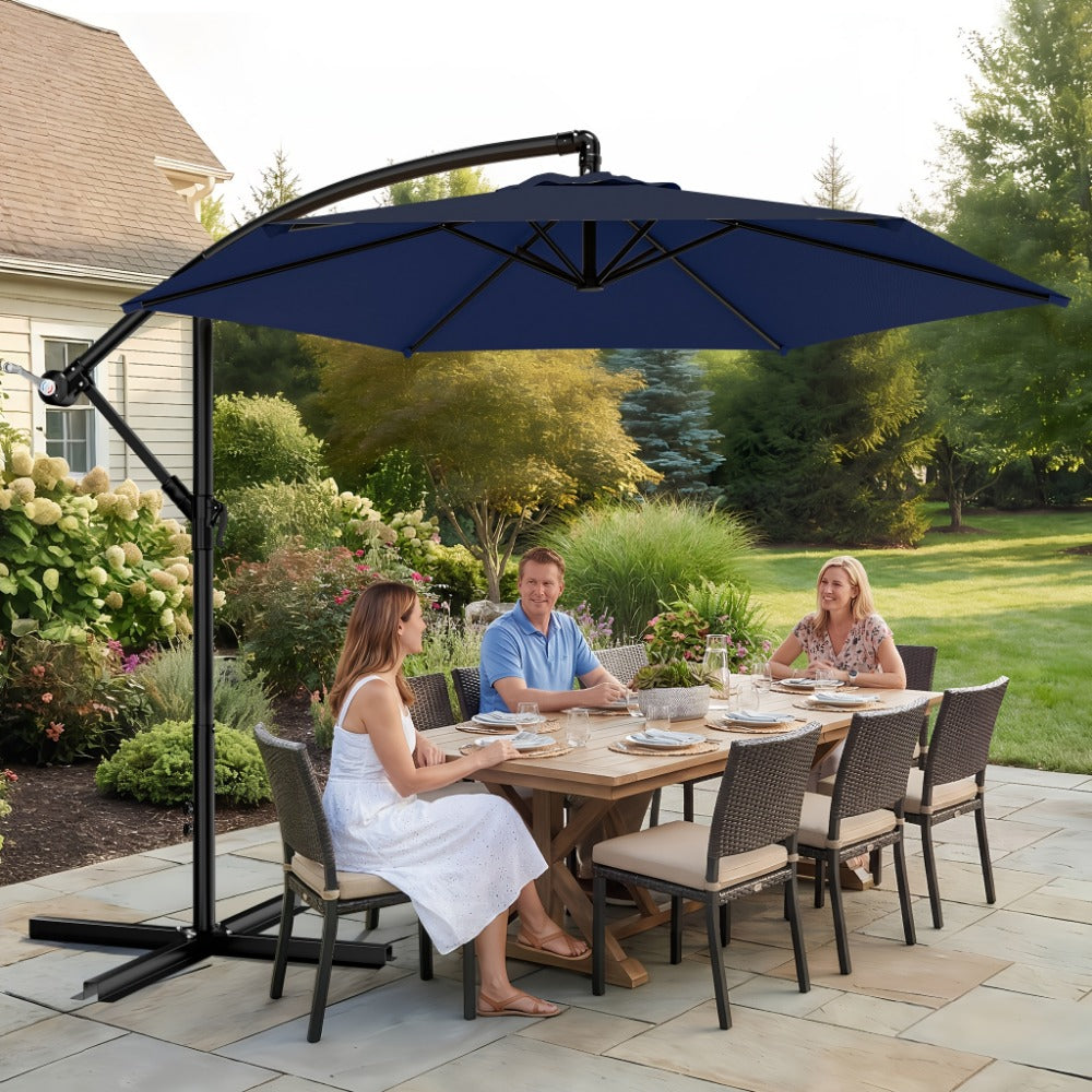 Patio Umbrella 10FT Cantilever Style with Eight Ribs, Adjustable Tilt, Crank and 16 Colors