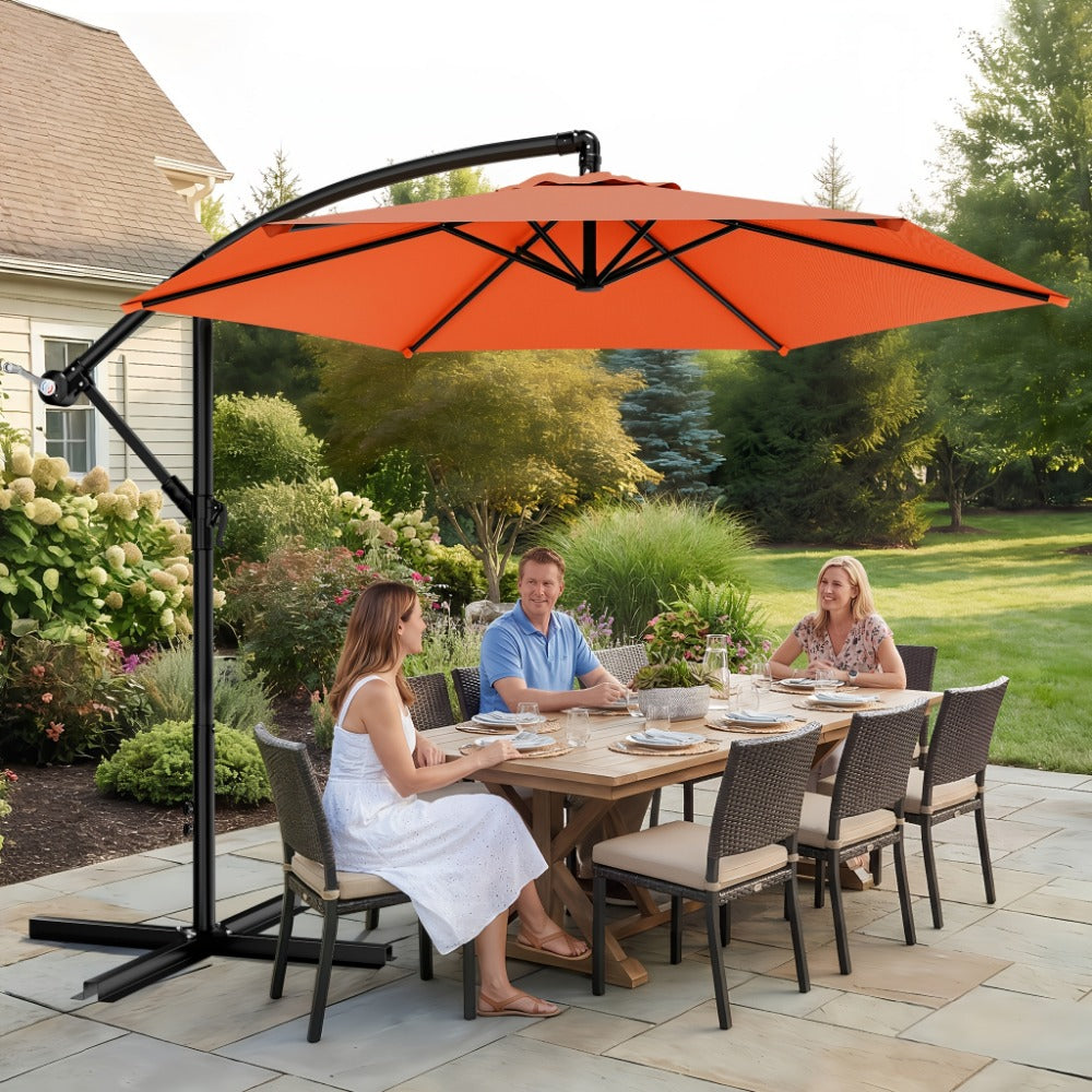 Patio Umbrella 10FT Cantilever Style with Eight Ribs, Adjustable Tilt, Crank and 16 Colors