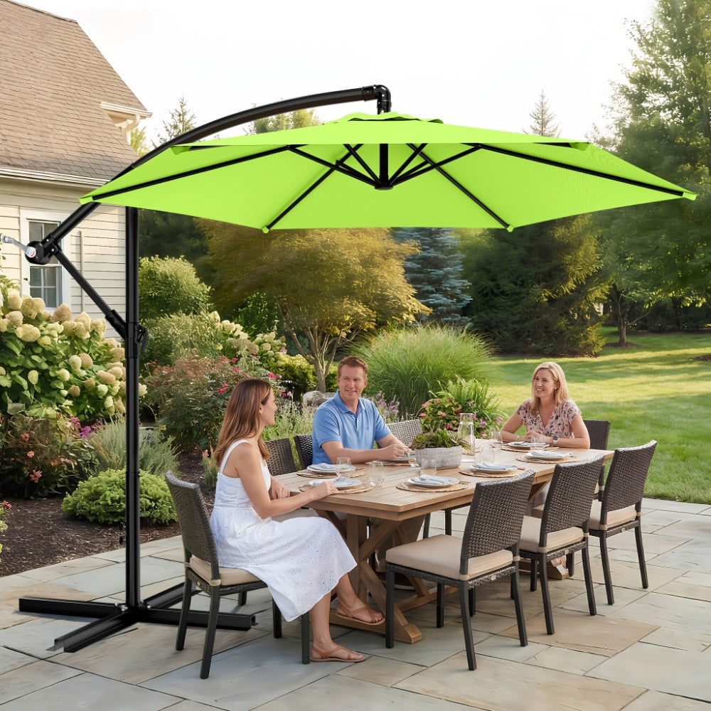 Patio Umbrella 10FT Cantilever Style with Eight Ribs, Adjustable Tilt, Crank and 16 Colors
