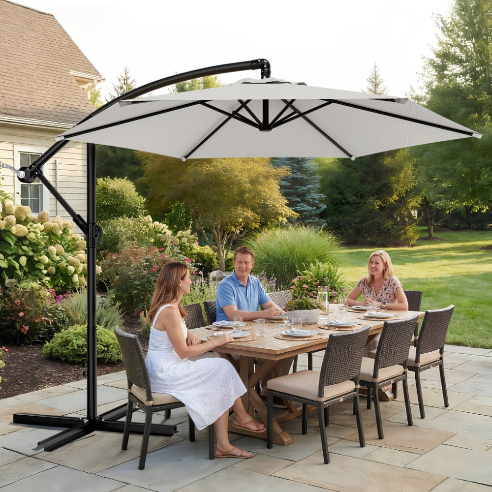 Patio Umbrella 10FT Cantilever Style with Eight Ribs, Adjustable Tilt, Crank and 16 Colors