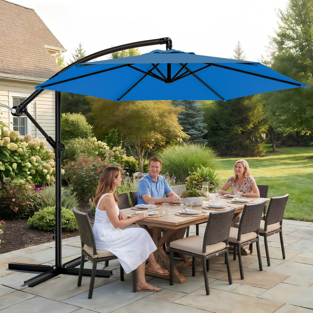 Patio Umbrella 10FT Cantilever Style with Eight Ribs, Adjustable Tilt, Crank and 16 Colors