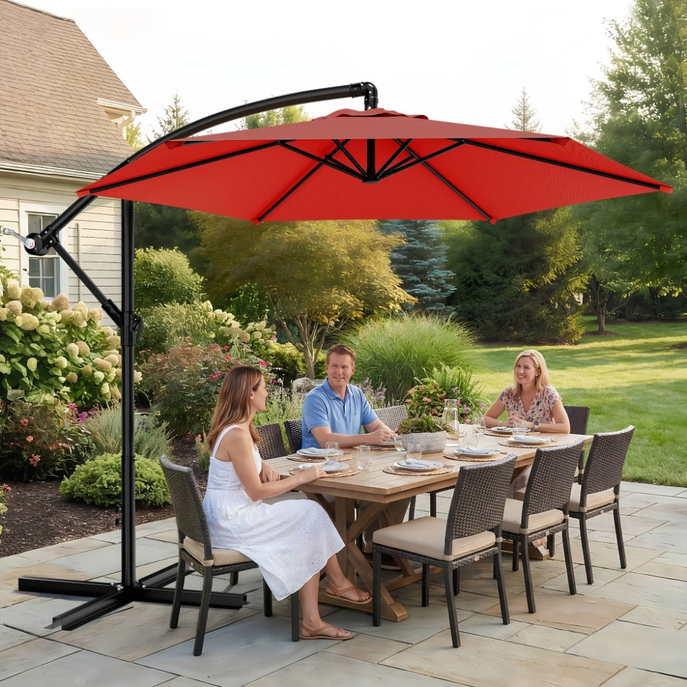 Patio Umbrella 10FT Cantilever Style with Eight Ribs, Adjustable Tilt, Crank and 16 Colors