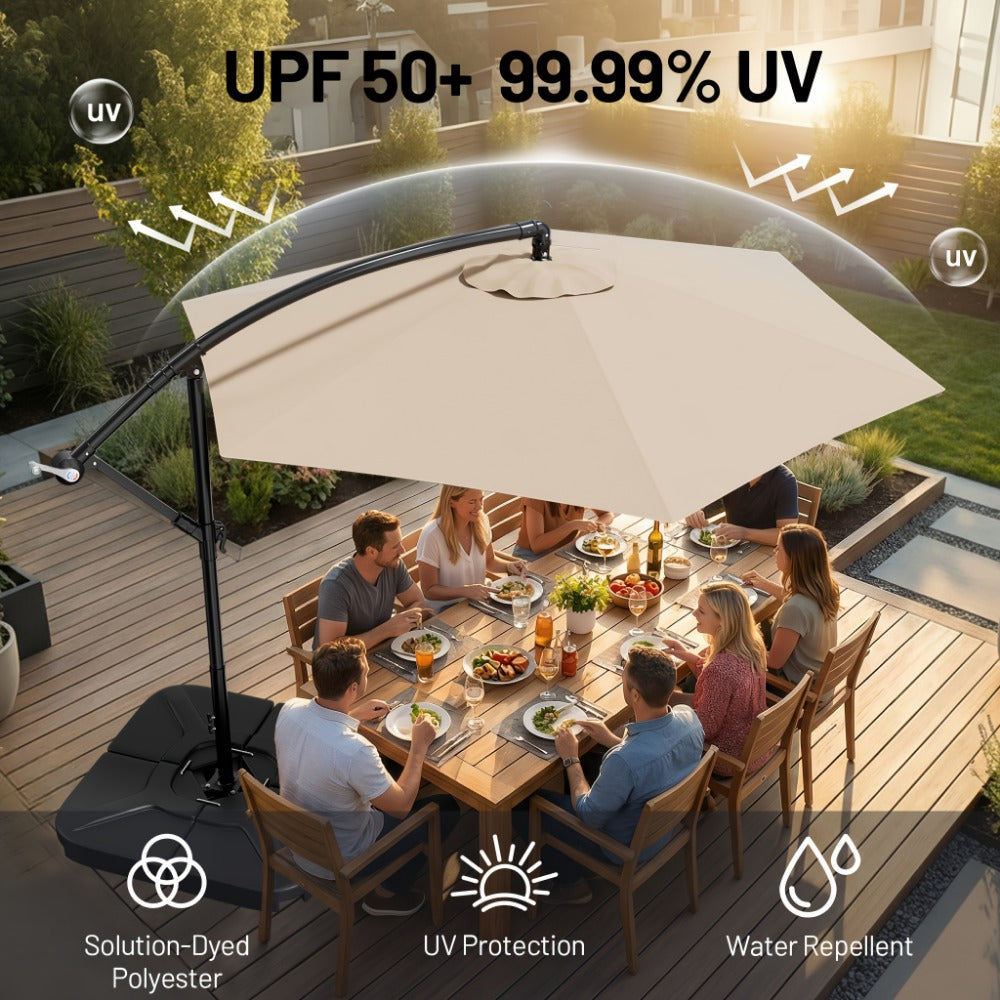 Patio Umbrella 10FT Cantilever Style with Eight Ribs, Adjustable Tilt, Crank and 16 Colors